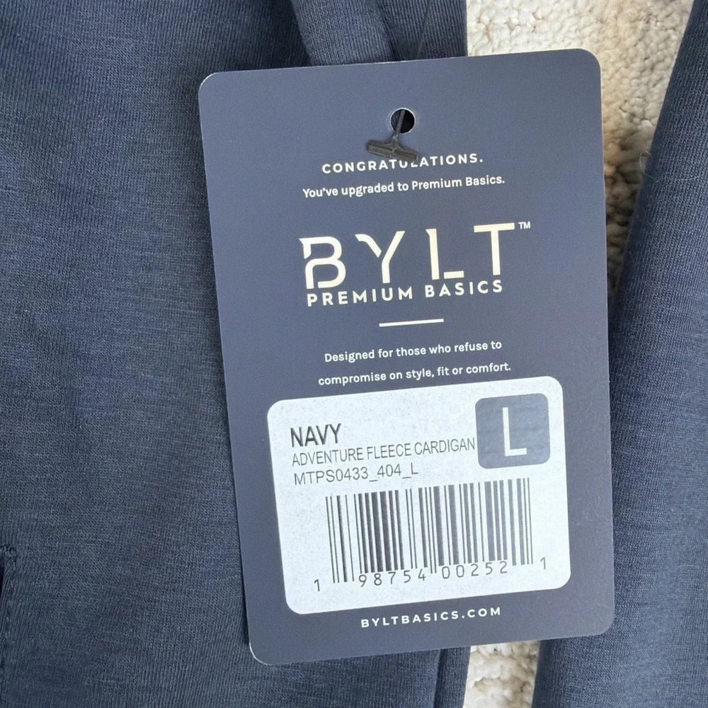 Men's NEW BYLT Adventure Fleece Cardigan Size Large Navy Blue Preppy